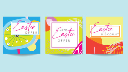 Scandinavian art and graphic design inspired easter discount or offer promo templates