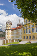 Fototapeta na wymiar Stift Stams, a baroque Cistercian abbey in the municipality of Stams, state of Tyrol, Austria. 