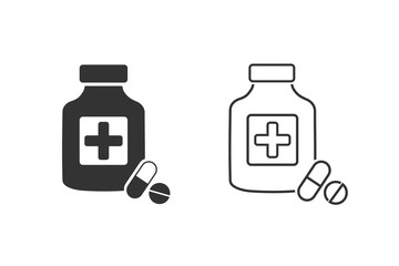 Pills with shadow vector line icon
