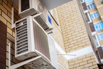 External air conditioning unit on the facade of the building