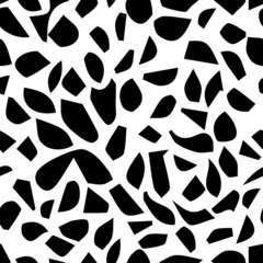 Abstract simple trendy seamless pattern. Black and white geometric shapes. Strokes,  hand drawn in doodle style. Modern textile, packaging, wrapping paper.