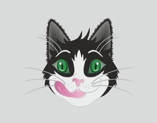 Cute and hungry cat. Vector illustration.