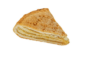 a piece of homemade lemon pie isolated on white