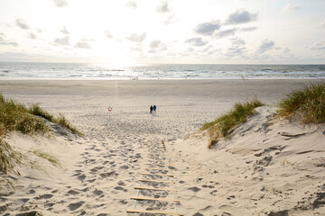 View to beautiful landscape with beach and sand dunes near Henne Strand, North sea coast landscape...