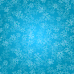 Naklejka na ściany i meble Snowflakes Seamless Pattern. Xmas blue ornament. Snowfall. Winter vector illustration. Snow out of focus.
