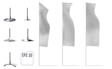 White banner flags. Realistic mockups