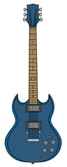 The vectorized hand drawing of a blue electric guitar