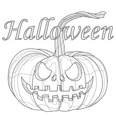  Halloween pumpkin 
with an inscription.Coloring book antistress for children and adults. Illustration isolated on white background.Zen-tangle style.