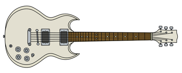 The vectorized hand drawing of a white electric guitar