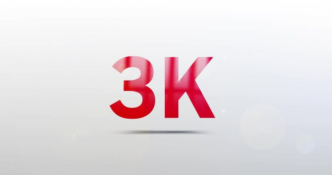 3K, 3000. Particle Logo. Text Animation. Red word on grey background. High quality 4k intro/opener