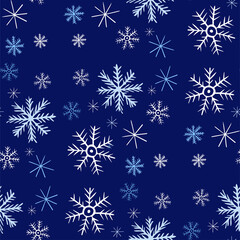 Naklejka na ściany i meble Seamless pattern with snowflakes on blue background for winter and christmas design