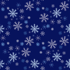 Fototapeta na wymiar Seamless pattern with snowflakes on blue background for winter and christmas design