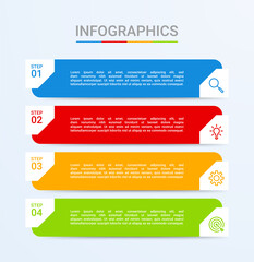 Business data visualization, infographic template with 4 steps on blue background, vector illustration
