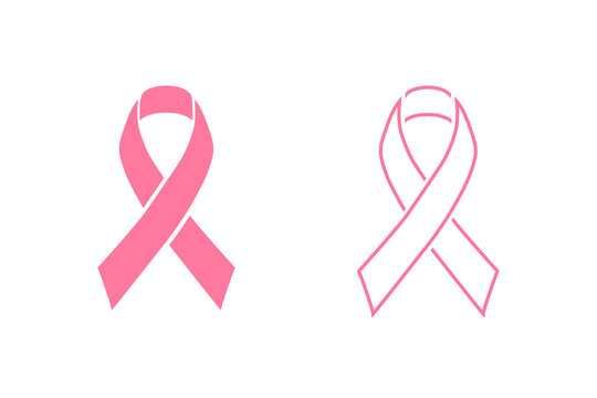 Modern breast cancer awareness with pink ribbon colorful and elegant look. Line icon set. Vector