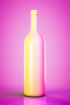 Decorative wine bottle on pink background.