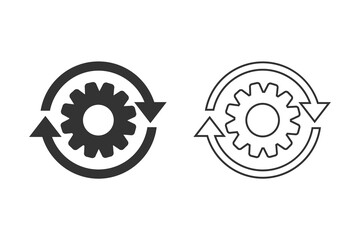 Workflow process line icon set in flat style. Gear cog wheel with arrows vector illustration on white isolated background. Workflow business concept.