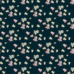 Seamless patterns. Autumn pattern. Bright decorative multicolored leaves against a dark background. Autumn decor and design, packaging and printing, for textiles. Vector 