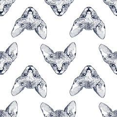 Heads Sphinx kittens seamless pattern. The cat is spotty. Prints for clothes, T-shirts. Vector