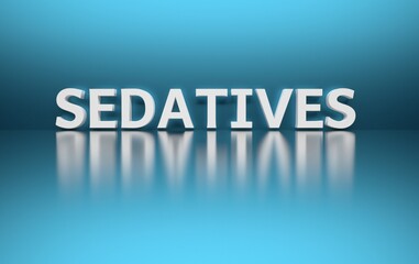 Word Sedatives written in bold white letters on blue shiny background