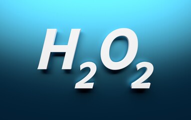 Chemical formula of hydrogen peroxide oxidizer written in white letters on blue background