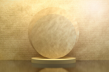 Yellow golden round circle presentation shape on a pedestal podium