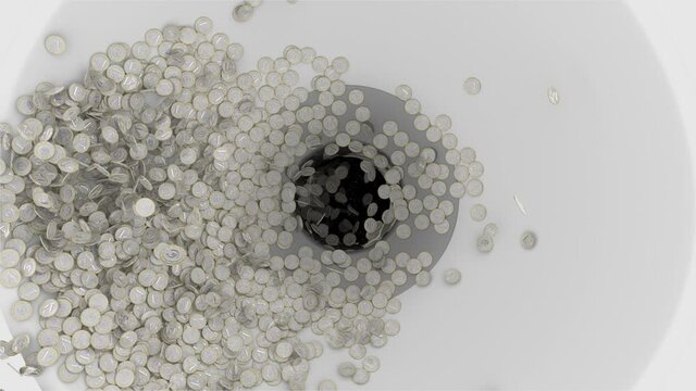 Euro coins draining into a sink as 3D animation