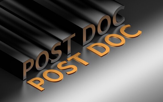 Post doctoral position POST DOC words on black backgroundaScientific position degree POST DOC written in large bold black and golden words