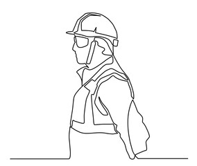 One continuous line drawing of young foreman manager controlling the construction of building. Building architecture business concept. Single line draw vector graphic design illustration. Vector