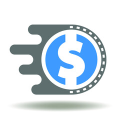Fast Dollar Coin Icon Vector. Payment Symbol. Pay Sign. Flying move cash illustration. Money transfer pictogram.