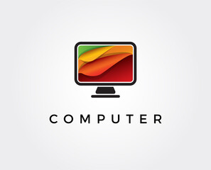 minimal computer  logo template - vector illustration