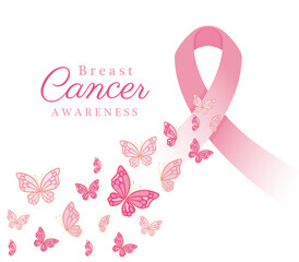 pink ribbon with butterflies of breast cancer awareness design, campaign and prevention theme Vector illustration