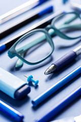 Stationery on a colored background.