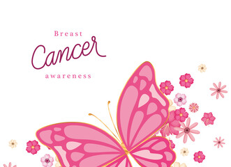 pink butterfly with flowers of breast cancer awareness design, campaign and prevention theme Vector illustration