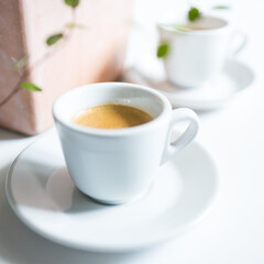 Espresso mit Terakottablumentopf, quadratisch