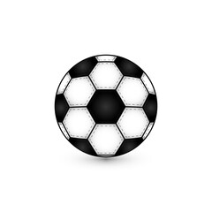 Fototapeta premium Flat realistic classic soccer football ball white black image on write background. Soccer game match goal moment.