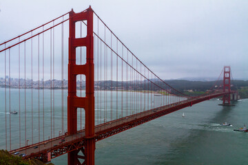 Fototapeta na wymiar The Golden Gate Bridge and Foggy San Francisco Skyline With San Francisco Bay, San Francisco,California,USA