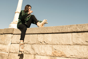 young woman urban skater concept of sport and health physical activity campaign