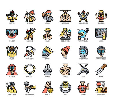 Set of hiphop thin line and pixel perfect icons for any web and app project.