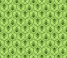 Bee vector seamless pattern, Green ornament, Vector Eps 10