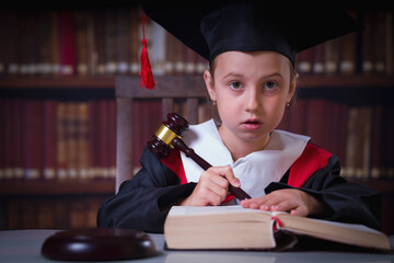 Justice and letter of law concept. Portrait of Justice lawyer with Judge gavel reads Guide for...