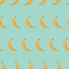 Fototapeta na wymiar Simple vector yellow banana pattern with aqua teal background