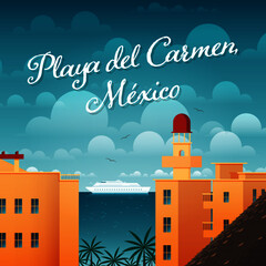 Ilustración desde mirador en Playa del Carmen, Riviera Maya.