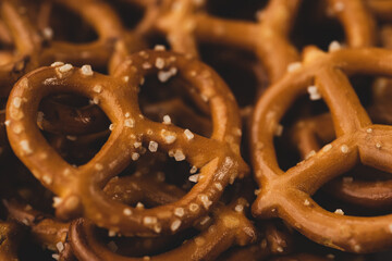 Macro close up of Pretzels snack, selective focus