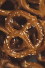 Macro close up of Pretzels snack, selective focus