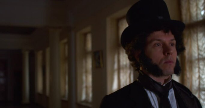 Alexander Pushkin is walking through the hallway of a palace, 4k