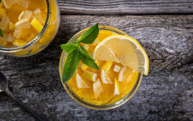 Tasty creamy dessert with lemon
