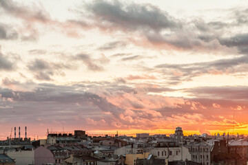 Sunset citycape of Saint Petersburg with dome of Saint Isaac's cathedral