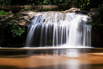 Obraz premium Beautiful waterfall in the forest wallpaper background