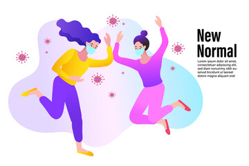 vector illustration of a couple dancing saving COVID-19 wearing masks.