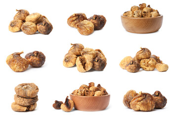 Set of dried fig fruits isolated on white